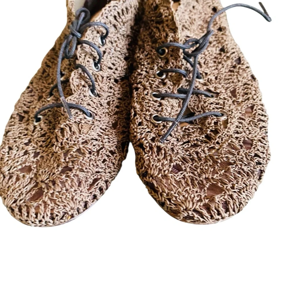 ALL BLACK Brown Crochet Lace Up Loafer Ballet Flats